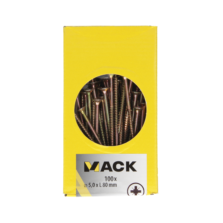 Mack 1020118 - spaanplaatschroef vz kop geelvz 100 st 5,0 x 80 mm | 3 stuks