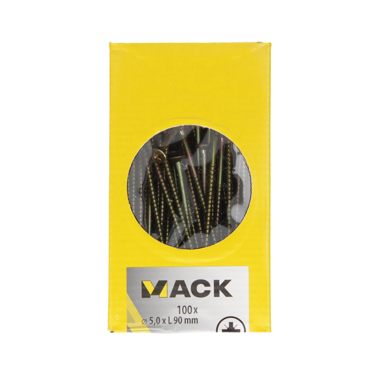 Mack 1020119 - spaanplaatschroef vz kop geel vz 100 st 5,0 x 90 mm | 2 stuks