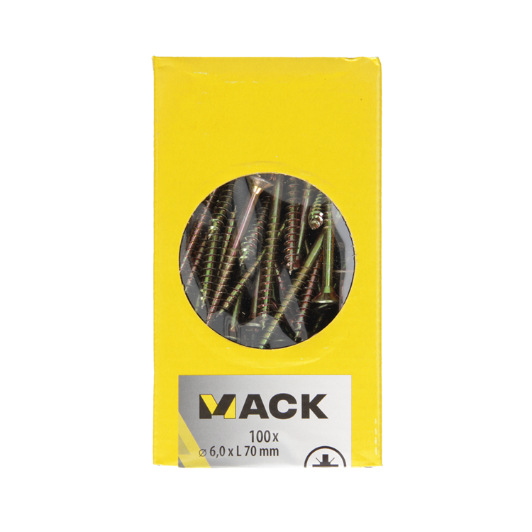 Mack 1020124 - spaanplaatschroef vz kop geel vz 100 st 6,0 x 70 mm | 2 stuks