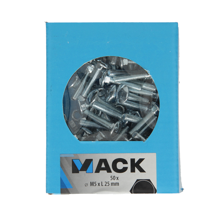 Mack 1020191 - houtbout + moer verzinkt 50 stm5 x 25 mm | 5 stuks
