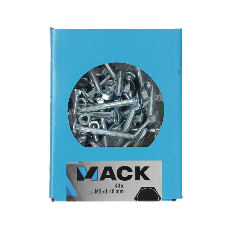 Mack 1020193 - houtbout + moer verzinkt 40 stm5 x 40 mm | 5 stuks