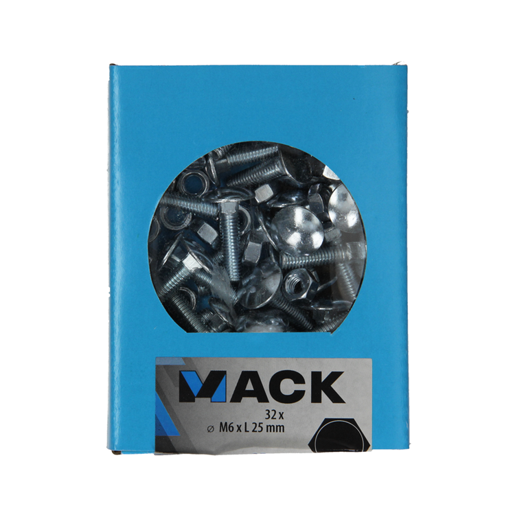 Mack 1020196 - houtbout + moer verzinkt 32 stm6 x 25 mm | 5 stuks