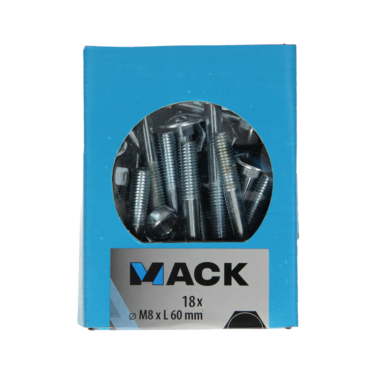 Mack 1020207 - houtbout + moer verzinkt 18 stm8 x 60 mm | 5 stuks