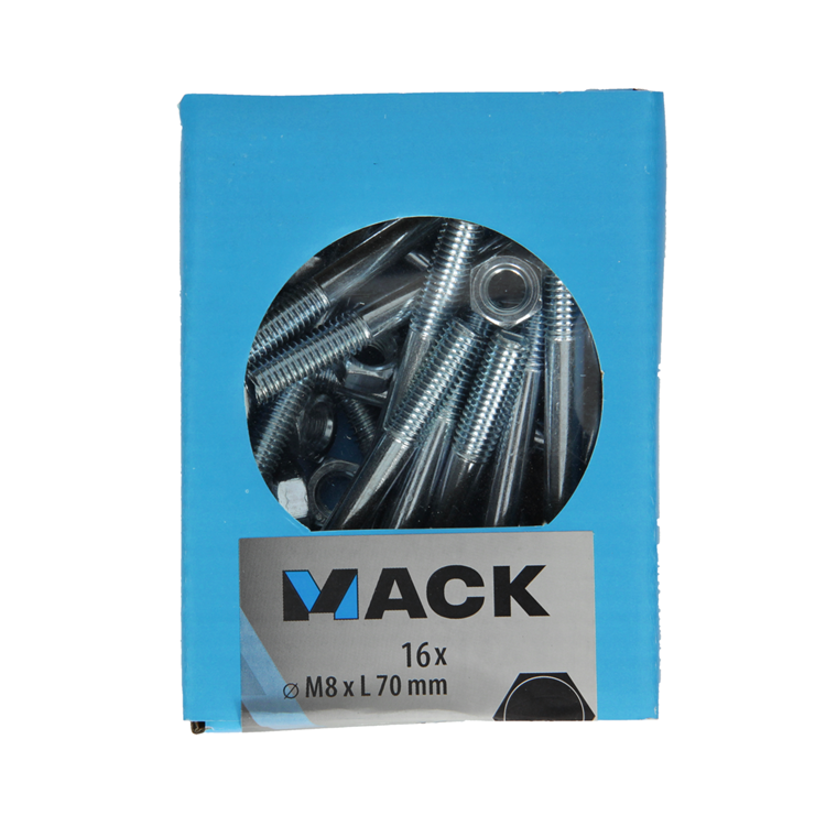Mack 1020208 - houtbout + moer verzinkt 16 stm8 x 70 mm | 5 stuks