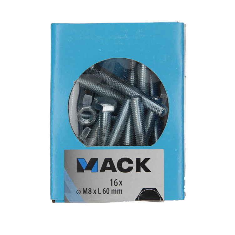 Mack 1020222 - tapbout + moer verzinkt 16 st m8 x 60 mm | 5 stuks