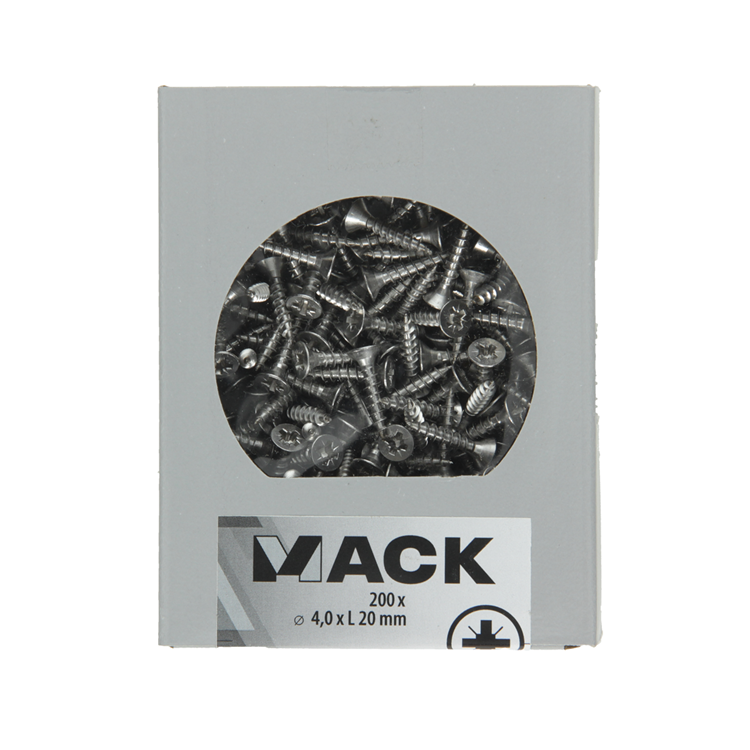 Mack 1020231 - spaanplaatschroef vz kop inox a2 200 st 4,0 x 20 mm | 2 stuks