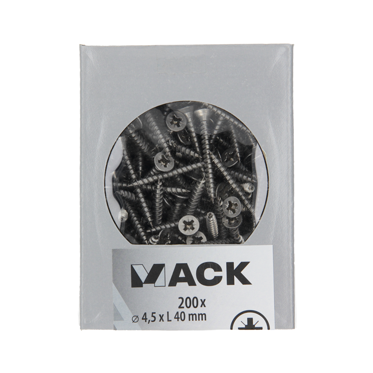 Mack 1020240 - spaanplaatschroef vz kop inox a2 200 st 4,5 x 40 mm | 2 stuks