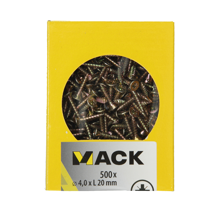 Mack 1020258 - spaanplaatschroef vz kop gvz 500 st 4,0 x 20 mm | 5 stuks