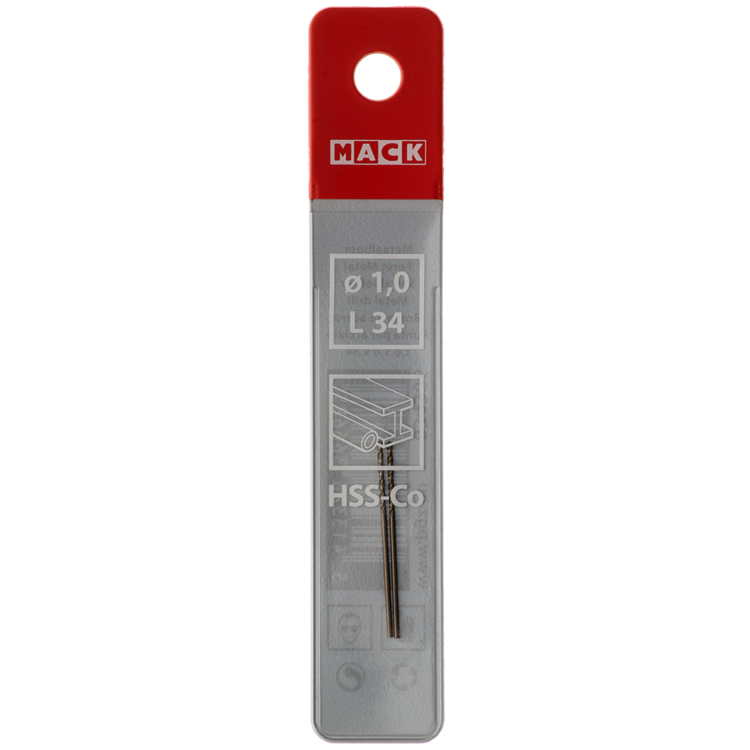 Mack 1018418 - metaalboor hss co5% din 338 ø 1,0 x 34 mm 2st | 5 stuks