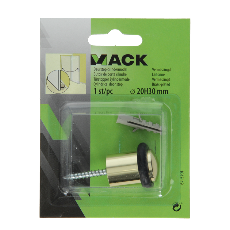Mack 1047649 - deurstop cilindermodel vermessingd ø 20h30 mm 1 st pc | 6 stuks