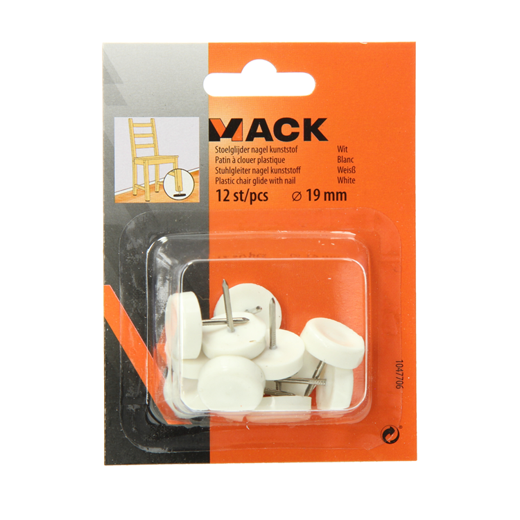 Mack 1047706 - stoelglijder nagel kunststof wit ø 19 mm 12 st pcs | 6 stuks