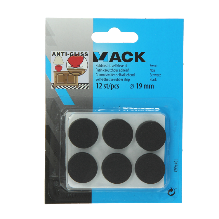 Mack 1047663 - rubberstrip zelfklevend zwart ø 19 mm 12 st pcs | 12 stuks