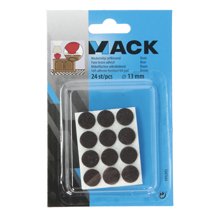 Mack 1047664 - meubelviltje zelfklevend bruin ø 13 mm 24 st pcs | 12 stuks