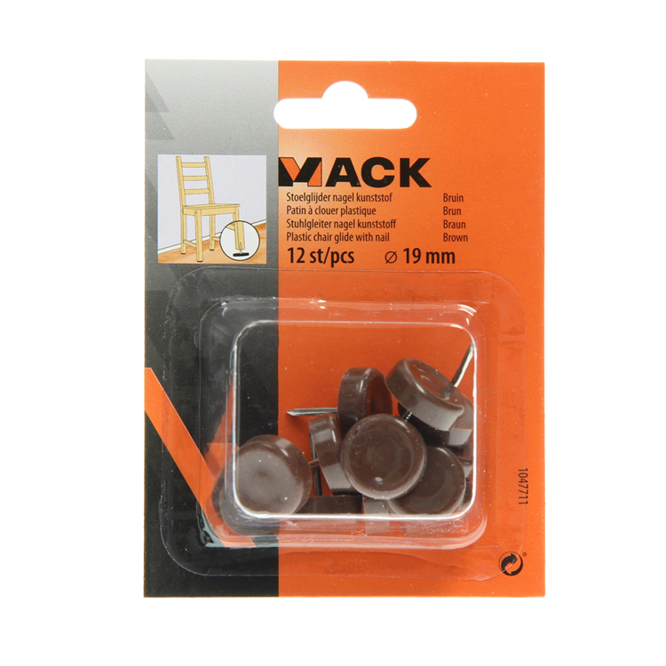 Mack 1047711 - stoelglijder nagel kunststof bruin ø 19 mm 12 st pcs | 6 stuks