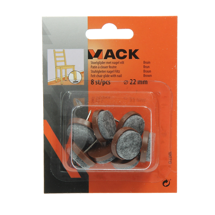 Mack 1047713 - stoelglijder met nagel vilt bruin ø 22 mm 8 st pcs | 6 stuks
