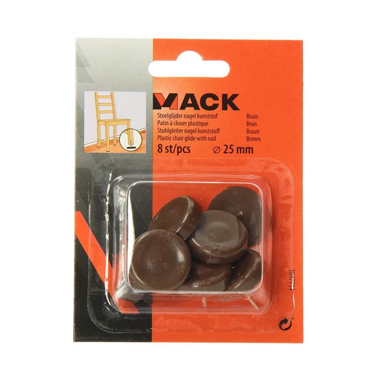 Mack 1047714 - stoelglijder nagel kunststof bruin ø 25 mm 8 st pcs | 6 stuks