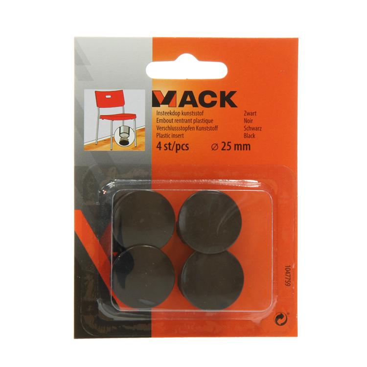 Mack 1047759 - insteekdop kunstsstof zwart ø 25 mm 4 st pcs | 6 stuks