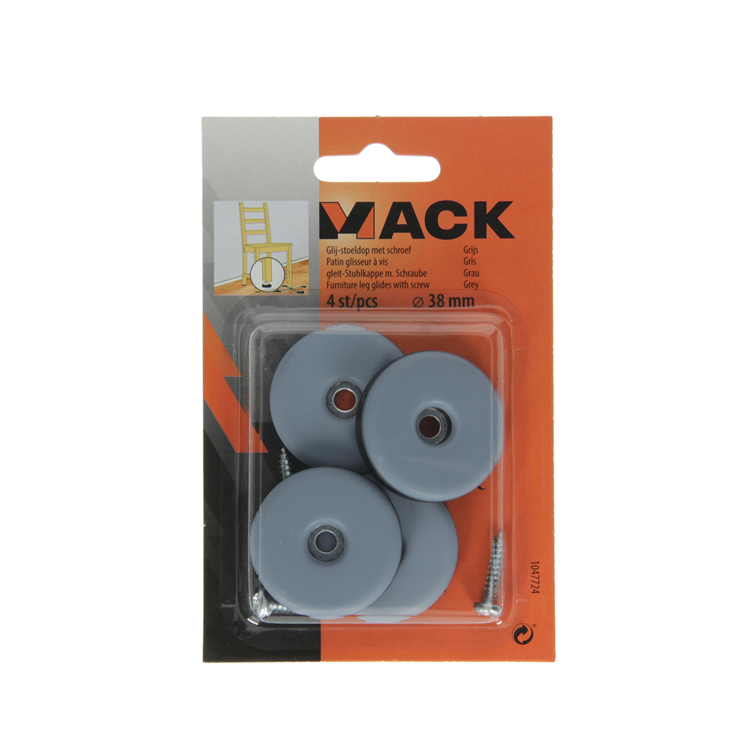 Mack 1047724 - glij-stoeldop met schroef grijs ø 38 mm 4 st pcs | 6 stuks