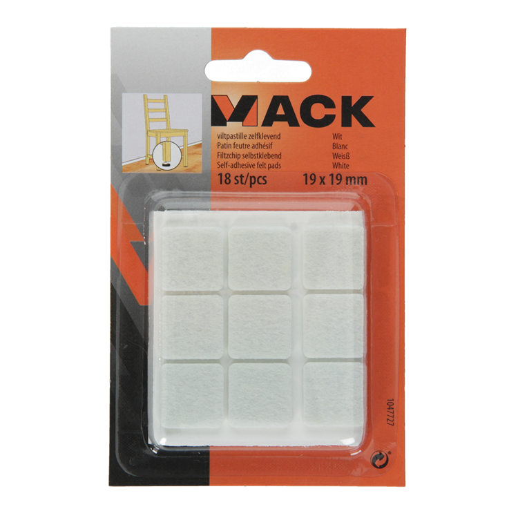 Mack 1047727 - viltpastille zelfklevend wit 19 x 19 mm 18 st pcs | 12 stuks
