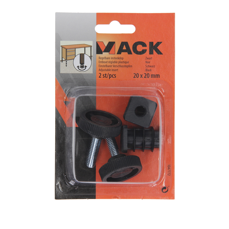 Mack 1047772 - regelbare insteekdop zwart 20 x 20 mm 2 st pcs | 6 stuks