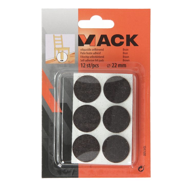 Mack 1047680 - viltpastille zelfklevend bruin ø 22 mm 12 st pcs | 12 stuks