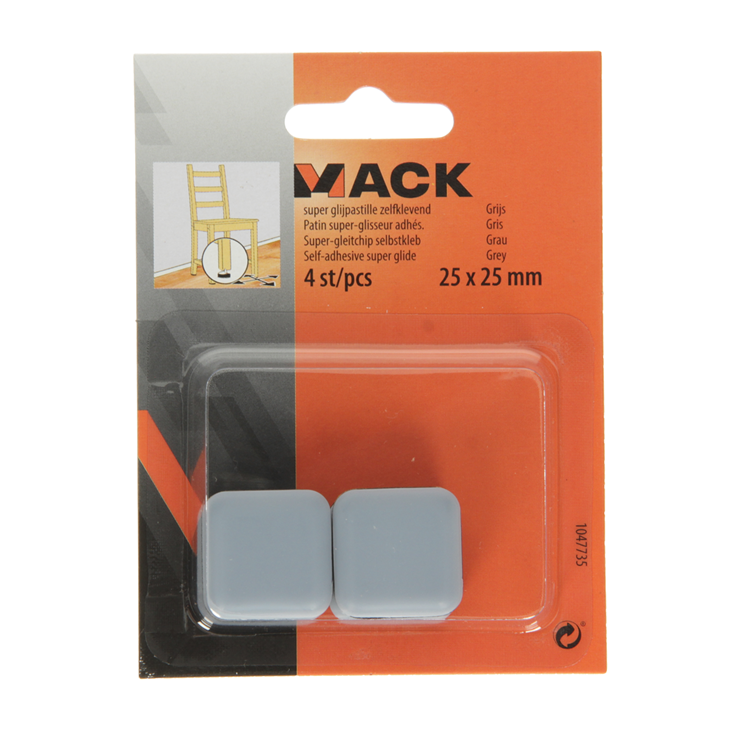 Mack 1047735 - super glijpastille zelfklevendgrijs 25 x 25 mm 4 st pcs | 12 stuks