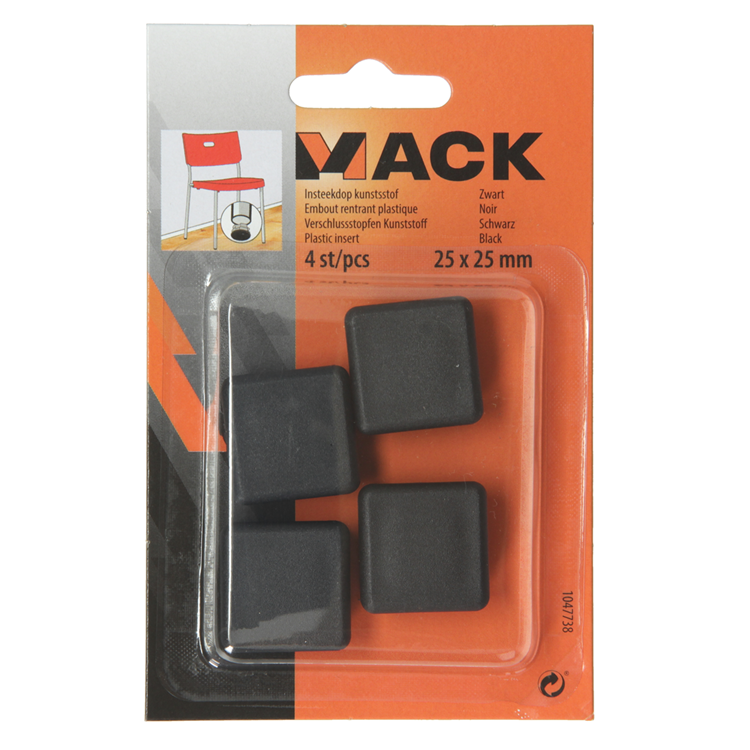 Mack 1047738 - insteekdop kunstsstof zwart 25 x 25 mm 4 st pcs | 6 stuks