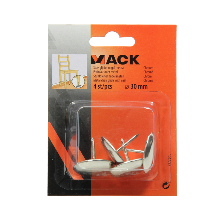 Mack 1047787 - stoelglijder nagel metaal chroom ø 30 mm 4 st pcs | 6 stuks