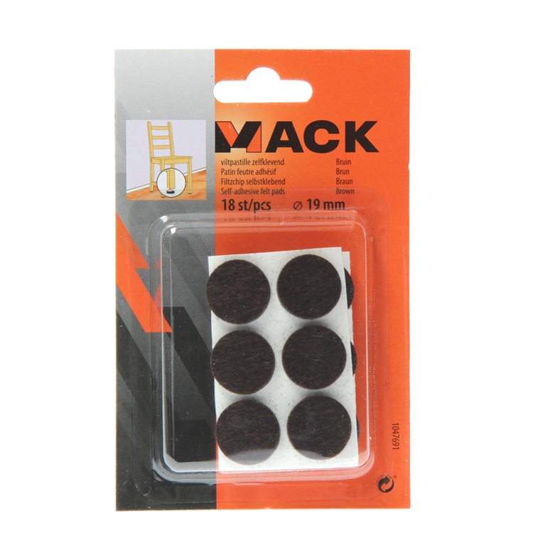 Mack 1047691 - viltpastille zelfklevend bruin ø 19 mm 18 st pcs | 12 stuks