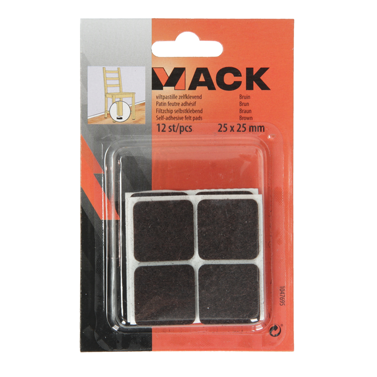 Mack 1047695 - viltpastille zelfklevend bruin 25 x 25 mm 12 st pcs | 12 stuks