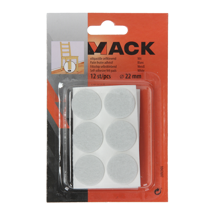 Mack 1047697 - viltpastille zelfklevend wit ø 22 mm 12 st pcs | 12 stuks