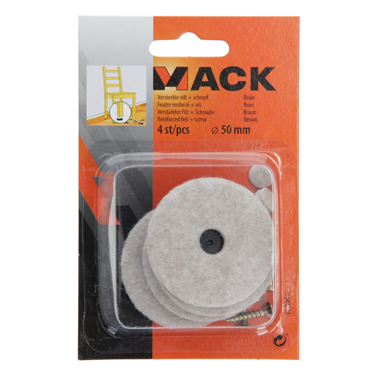 Mack 1048772 - versterkte vilt + schroef bruin ø 50 mm 4 st pcs | 6 stuks