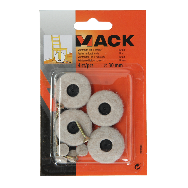 Mack 1048782 - versterkte vilt + schroef bruin ø 30 mm 4 st pcs | 6 stuks