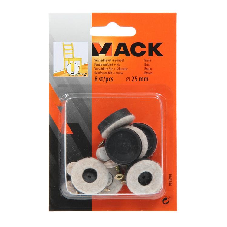 Mack 1048784 - versterkte vilt + schroef bruin ø 25 mm 8 st pcs | 6 stuks