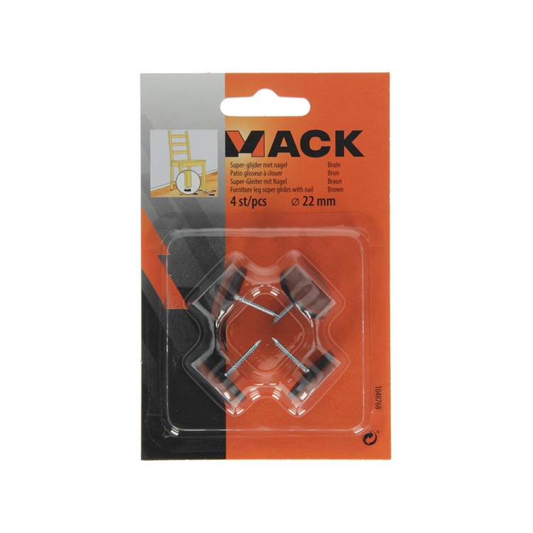 Mack 1048768 - super-glijder met nagel bruin ø 22 mm 4 st pcs | 6 stuks