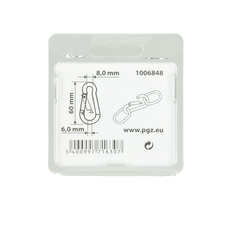 Mack 1006848 - 1 karabijnhaak + veer verzinkt bl 60x6mm | 5 stuks