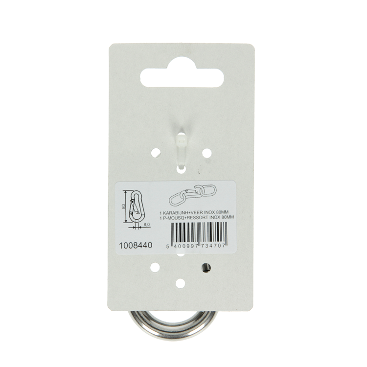 Mack 1008440 - 1 karabijnhaak + veer 8 x 80mm inox | 10 stuks