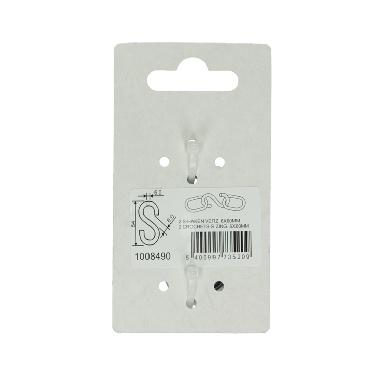 Mack 1008490 - 2 open s-haken 6,0 x 54 verzinkt | 10 stuks