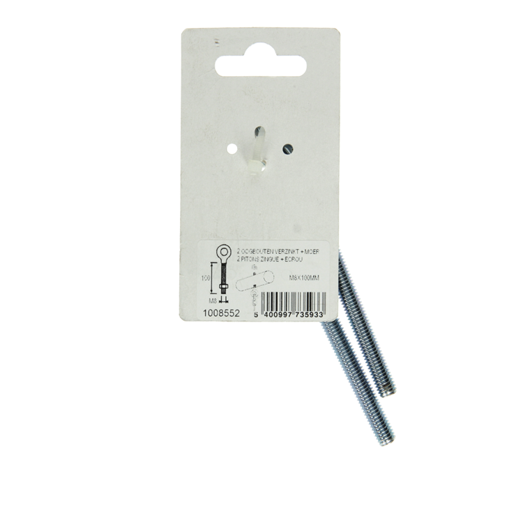 Mack 1008552 - 2 oogbouten + moer m8 x 100mm verzinkt | 10 stuks