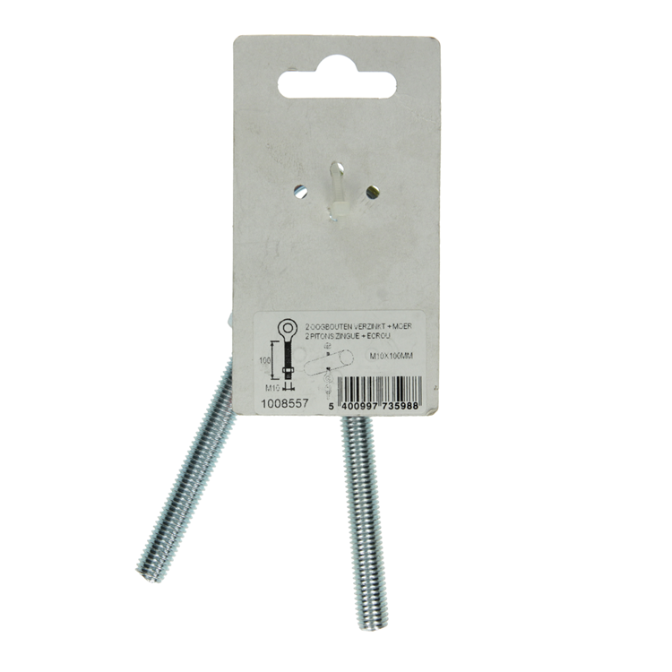 Mack 1008557 - 2 oogbouten + moer m10 x 100mm verzinkt | 10 stuks