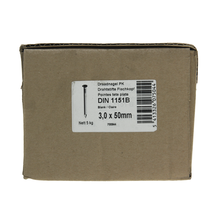 1015643 - doos 5 kg. nagels platte kop 3,0x50 mm | 3 stuks