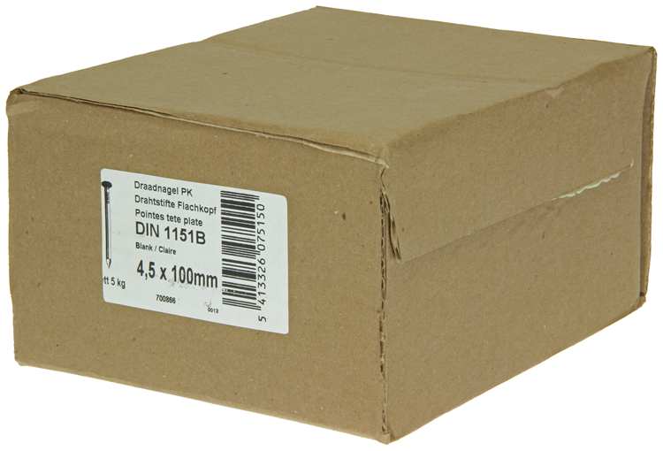 1015653 - doos 5 kg. nagels platte kop 4,5x100 mm | 3 stuks