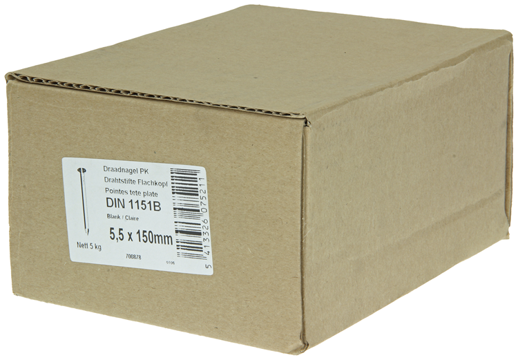 1015659 - doos 5 kg. nagels platte kop 5,5x150 mm | 3 stuks