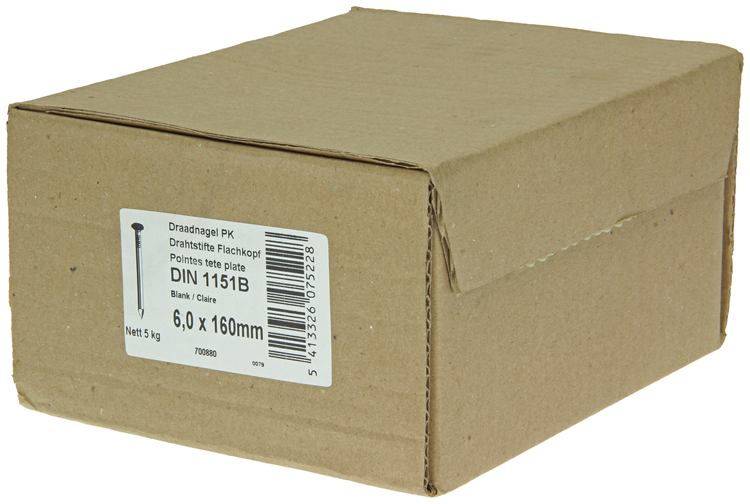 1015660 - doos 5 kg. nagels platte kop 6,0x160 mm | 3 stuks