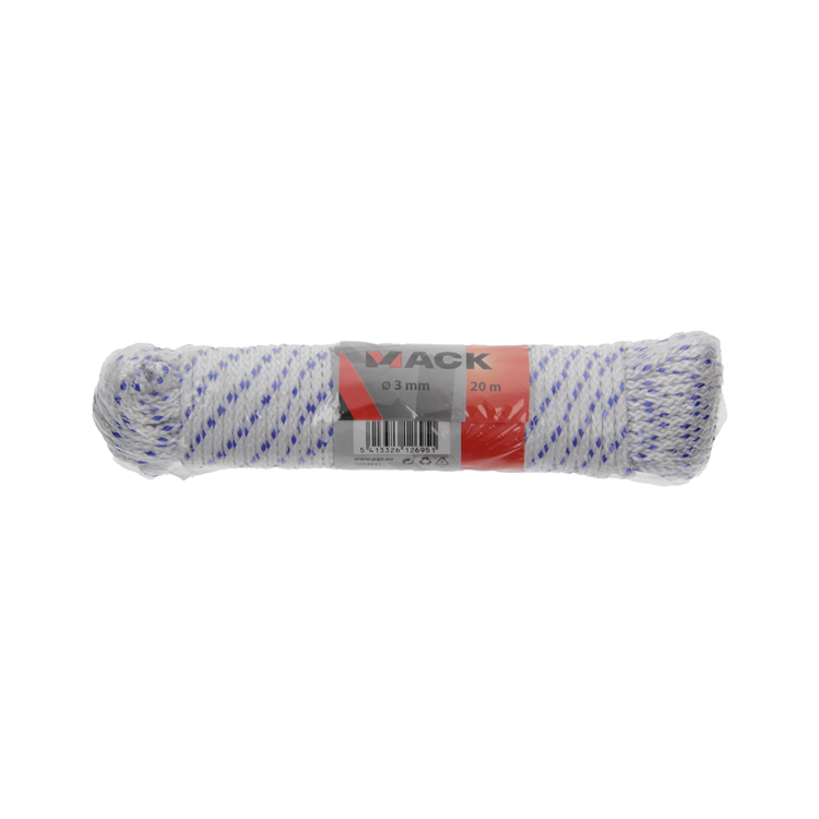 Mack 1014931 - pp gevlochten wit blauw streng3mm 20m | 5 stuks