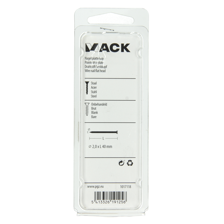 Mack 1017118 - nagel platte kop 100 gr 2,0 x 40 mm | 5 stuks