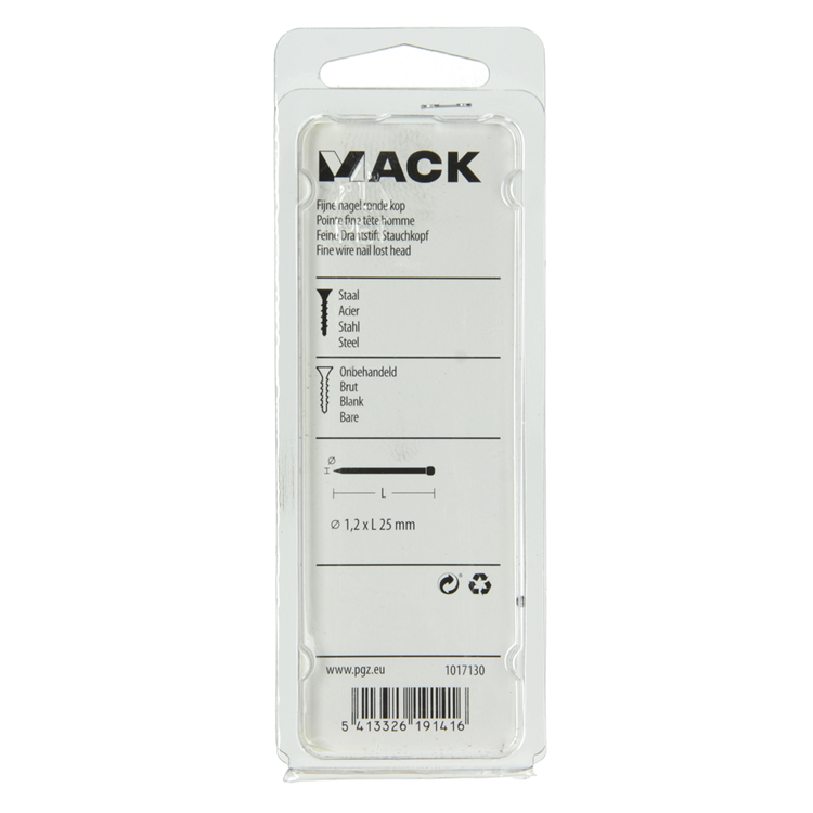 Mack 1017130 - fijne nagel ronde kop 85 gr 1,2 x 25 mm | 5 stuks