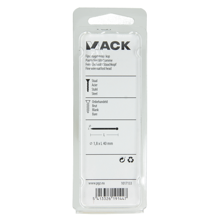 Mack 1017133 - fijne nagel ronde kop 85 gr 1,8 x 40 mm | 5 stuks