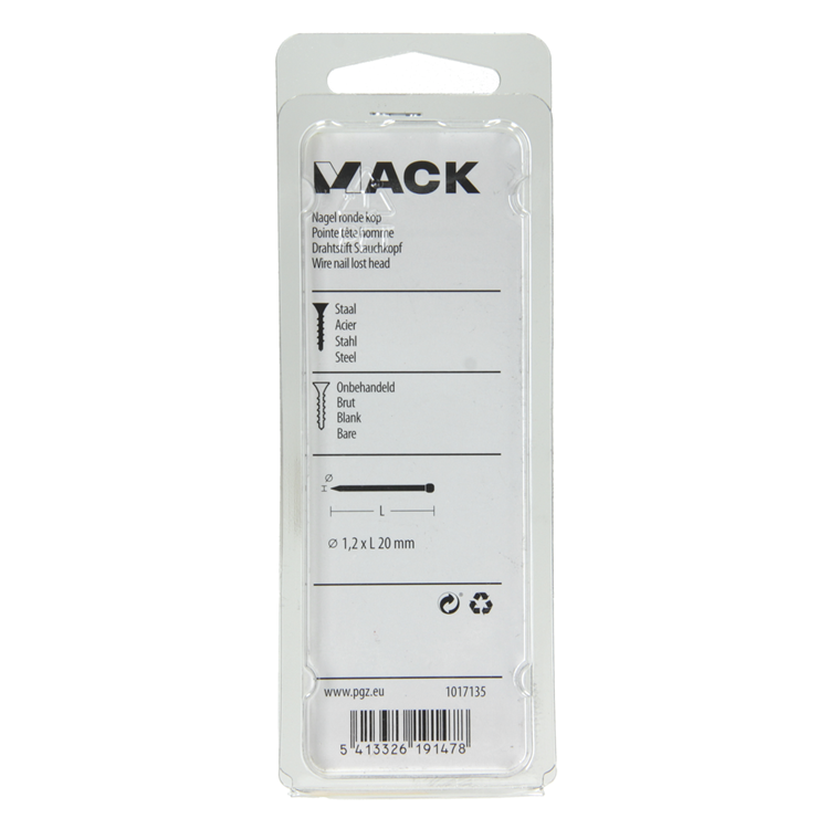 Mack 1017135 - nagel ronde kop 90 gr 1,2 x 20 mm | 5 stuks