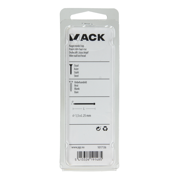 Mack 1017136 - nagel ronde kop 100 gr 1,5 x 25 mm | 5 stuks